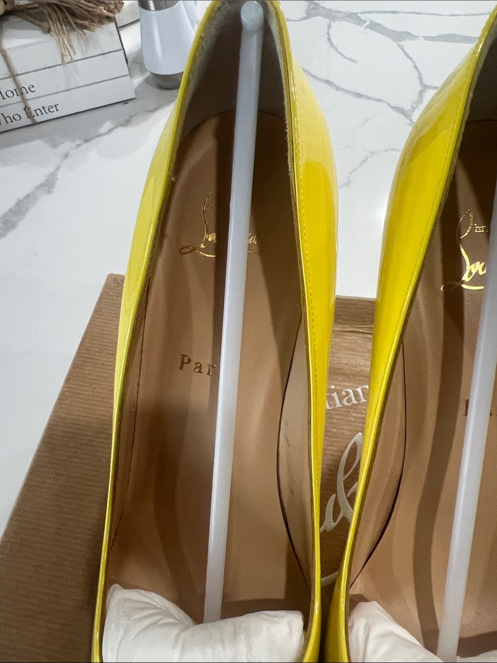 Christian Louboutin Yellow Patent Pointed Toe Pumps - Picture 6 of 16
